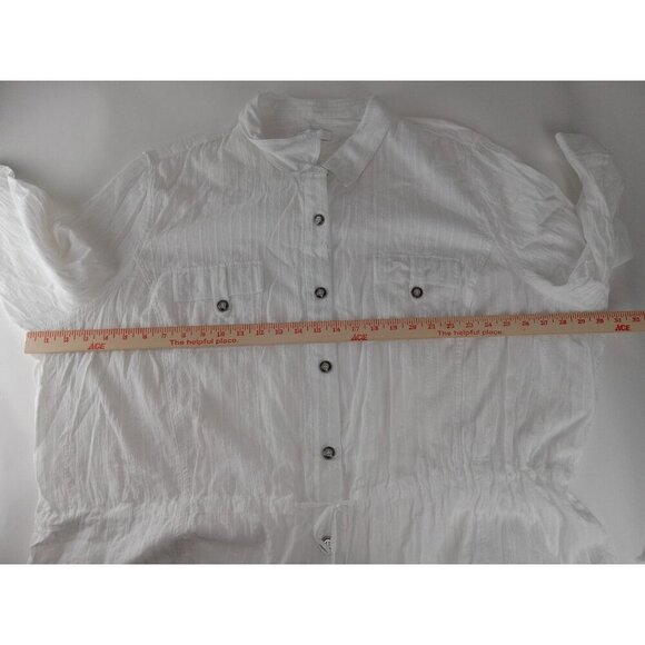 CJ Banks Womens Shirt Top White Button Up Drawstring Waist Cotton Size 5X Plus - Picture 5 of 11
